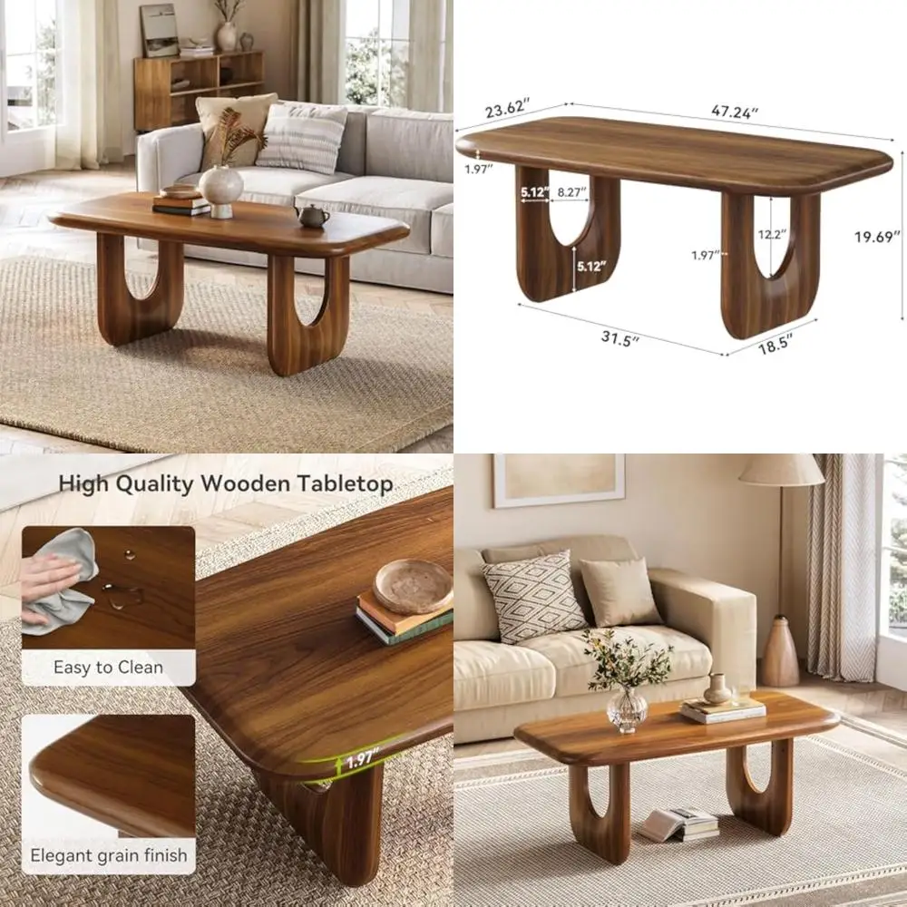 

деревянный прямоугольный современный журнальный столик, 47 дюймов с закругленными углами, низкий современный стиль