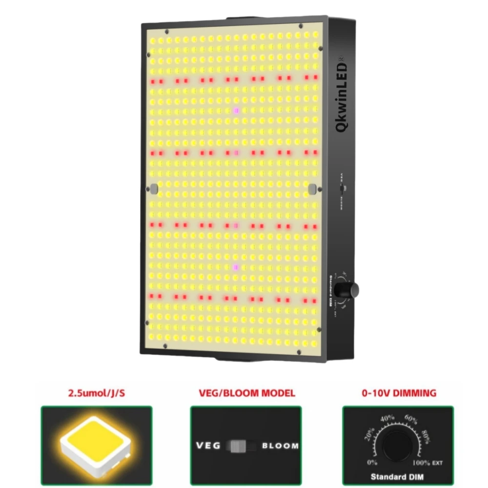 

Qkwin Dimmable 200W Led Grow Light QBS 572pcs samsung leds built with 26DB fans full spectrum