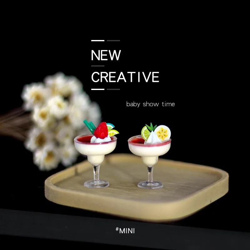 1: 12 Mini Simulation High footed Cup Yogurt Ice Cream Cup Ornament Miniature Beverage Model Dollhouse Accessories