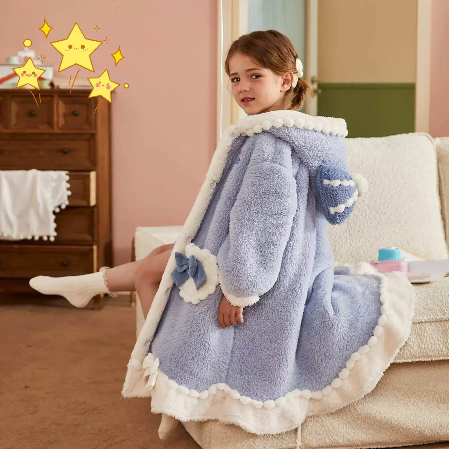 Girls Robe Flannel Pajamas for Kids  Autumn Winter Thick Fleece Nightgowns for Children Teenager Bath Towel for Kids Clothes