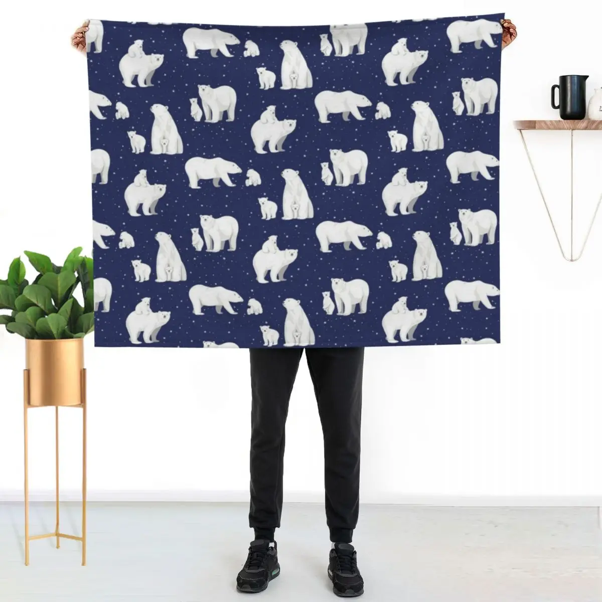 

Winter Polar Bears and Stars on Navy Throw Blanket Cozy Throw Blanket for Bed Sofa Chair