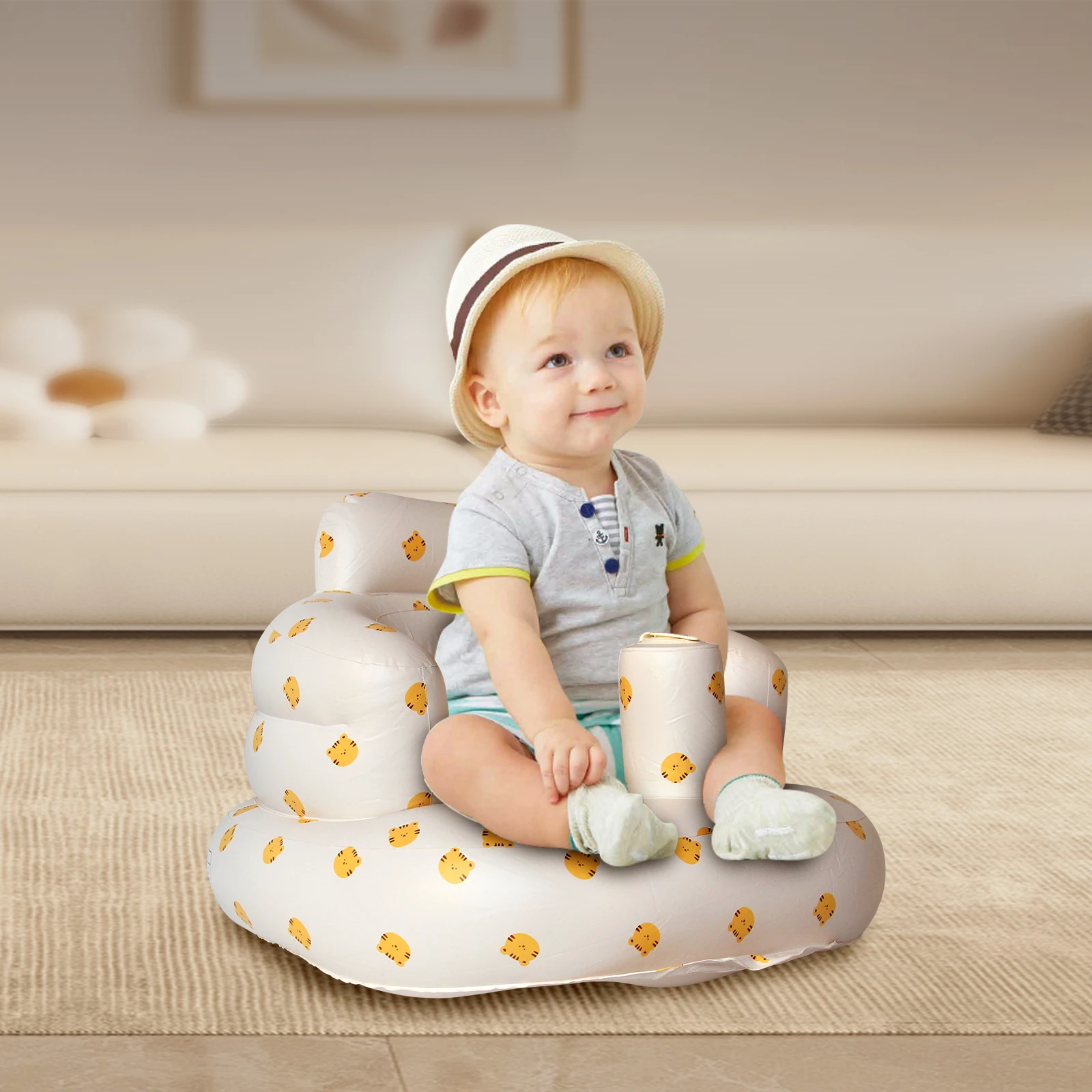 

Inflatable Seat for Baby Over 3 months, Portable PVC Learn to Sit Stool Baby Sofa for Bedroom Bathroom Infant Dining Lunch