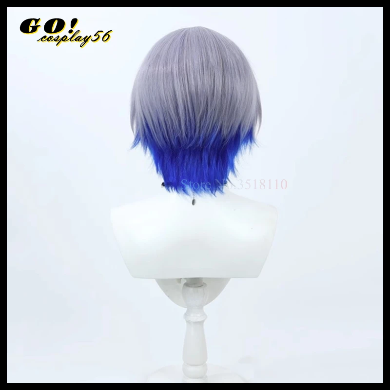 Dytica Koyanagi Rou Cosplay Wig NIJISANJI EN Vtuber Short Hair Grey Blue 2024 NEW Idol Role Play Headwear