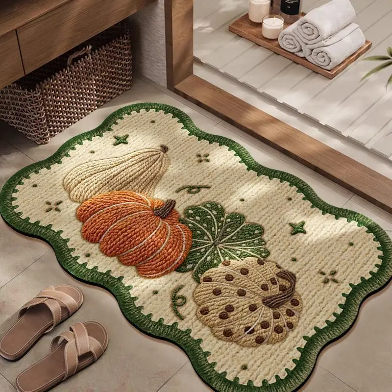 VIKAMA Alien Bathroom Floor Mat Autumn Pumpkin Anti slip Water absorbing Foot Mat Bathroom Thanksgiving Home Decoration