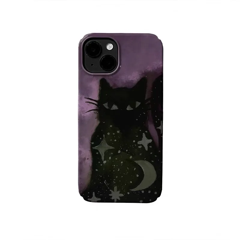 

Purple Dreamy Little Black Cat Phone Case for IPHONE 17 Air 16E 15 PROMAX 14 Plus 13 12 MINI 11PRO 16Plus XR Acrylic Phone Cover