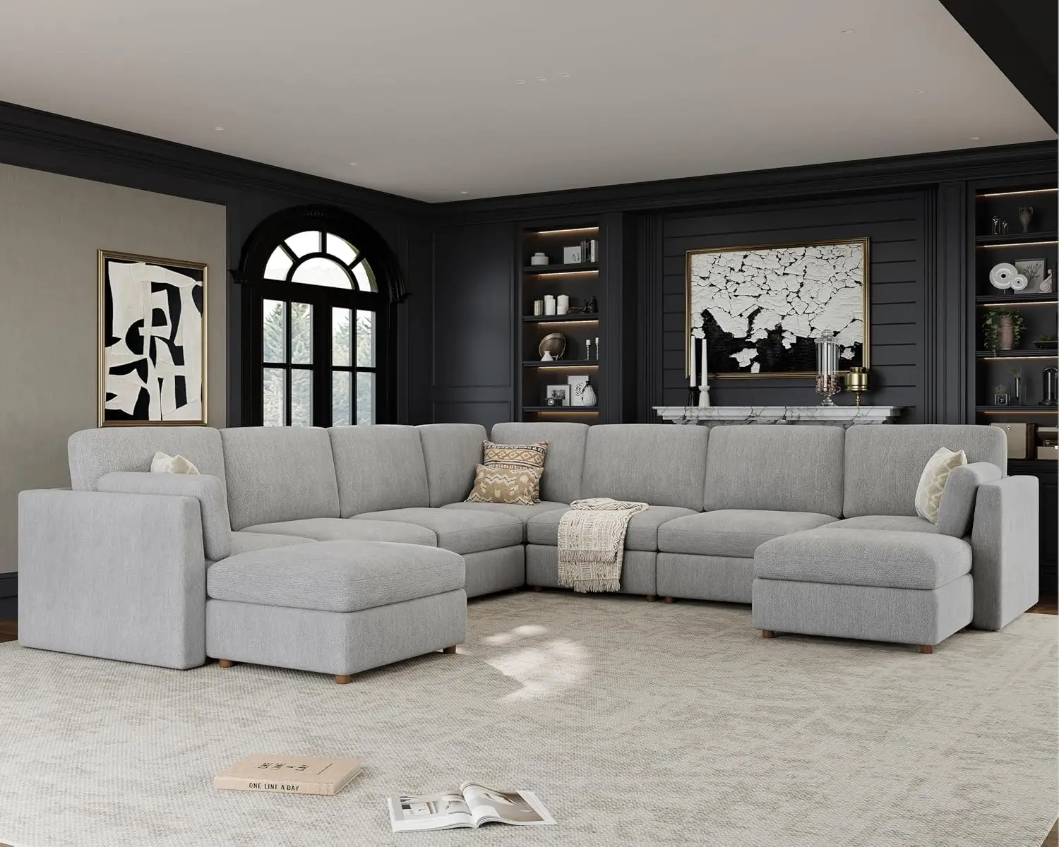 Oversized Modular U-Shaped Sectional Sofa with Deep Seat & Plush Cushion, Living Room Furniture, Gray, Customized