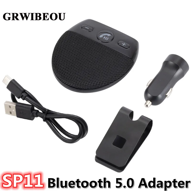 บลูทูธสำหรับรถยนต์รองรับโทรศัพท์แฮนด์ฟรี SP11มาพร้อมกับลำโพง Sun อะแดปเตอร์เพลงไร้สายลำโพงรถยนต์แฮนด์ฟรีเสียง