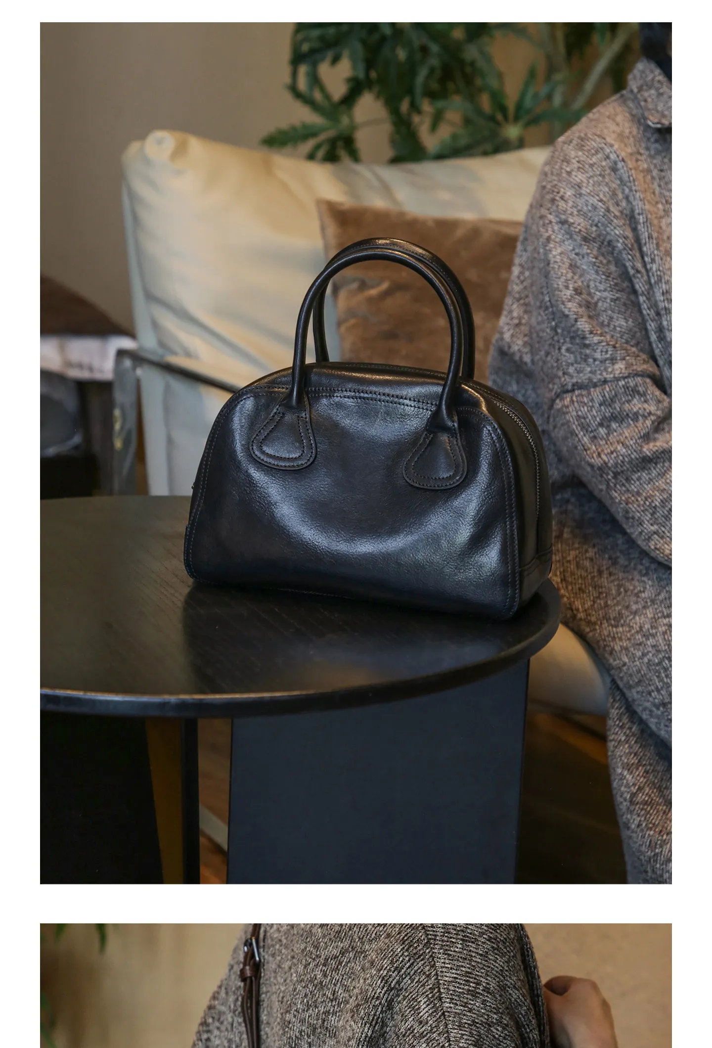 PNDME Vintage handgefertigte, pflanzlich gegerbte Rindsleder-Damenhandtasche, modische Designer-Luxus-Umhängetasche aus echtem Leder. – Detail 11