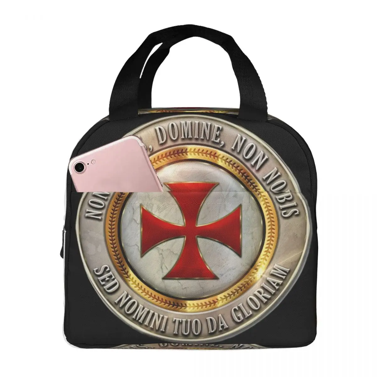 Medieval Symbol Templar Cross Portable Lunch Box Waterproof Knights Templar Masonic Thermal Cooler Food Insulated Lunch Bag