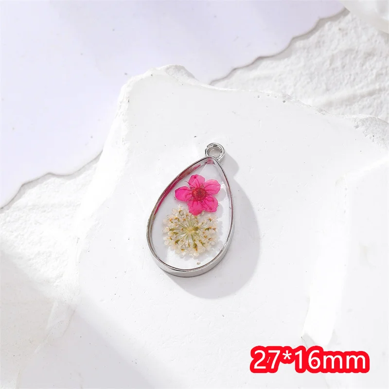 أحدث 30 قطعة/الوحدة اللون الطبيعي المجففة زهرة الأساسية الهندسة قطرة الماء شكل سبيكة العائمة المدلاة الخرز diy مجوهرات الإكسسوار #4