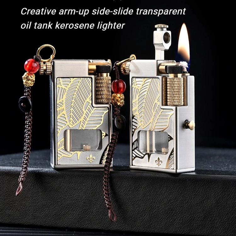 2026 new High-quality Upgraded Version Creative Raised-arm Side-slide Lighter Transparent Fuel Tank Premium Men's Gift