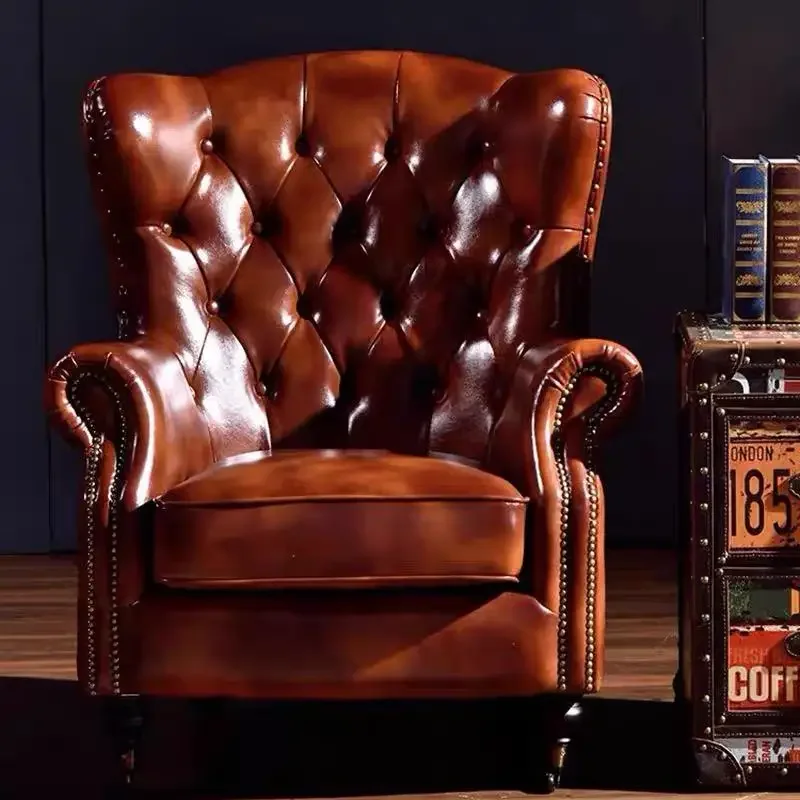 

chair leather oil wax leather single comfortable sofa European light luxury cigar chair high back leisure boss chair
