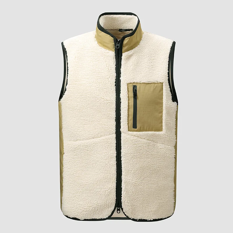 

2025 мужской флисовый цвет соответствующего цвета, новый, теплый и свободный повседневный флисовый жилет с воротником-стойкой