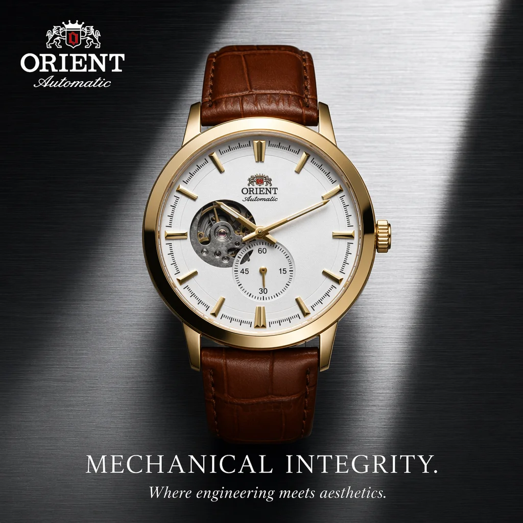 Reloj Mecánico Automático ORIENT Open Heart Skeleton con Esfera de Segundos Pequeña, Correa de Cuero Vacuno, Reloj de Pulsera para Hombre de Negocios