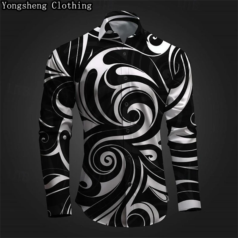 Men\'s shirt pattern shirt plus size street daily long sleeved V-neck buckle fashion designer casual, comfortable and breathable