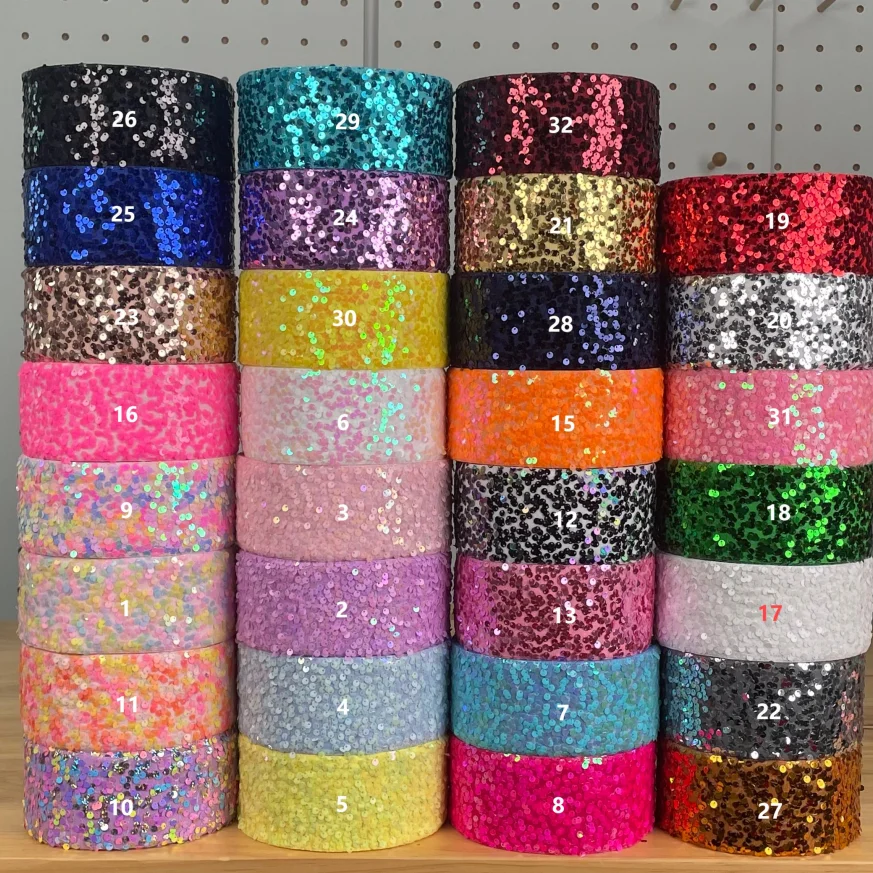 25 ياردة/لفة 3 بوصة 75 مللي متر 1/2 بوصة 38 مللي متر الملونة الترتر النسيج خربشة الترتر الشريط DIY بها بنفسك اكسسوارات
