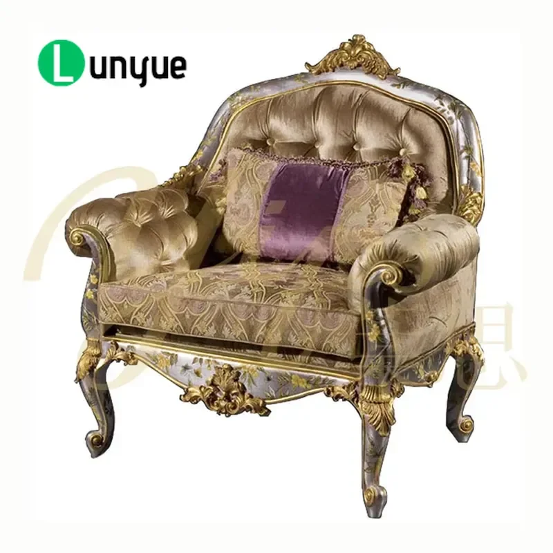 Luxury Single Seat Living Room Sofa European Style Hand Painted Wooden Flower Pattern Elegant Armchair for Home Decor