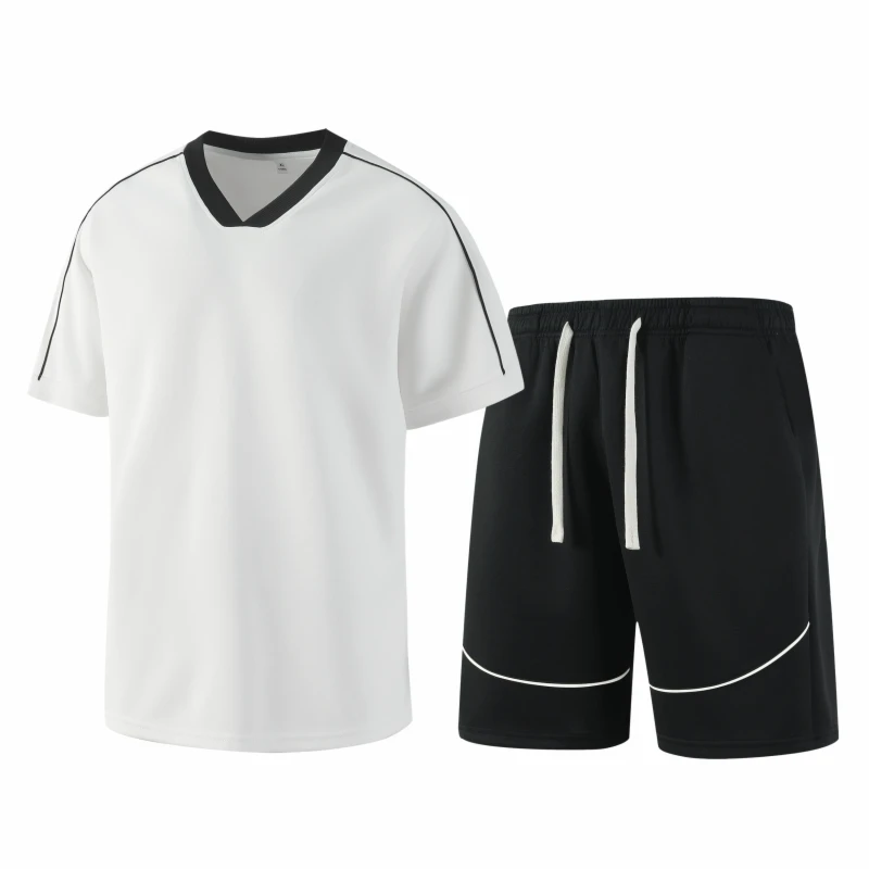 Fashionable and Trendy Loose Short Sleeved Shorts Set for Men Outdoor Football Sports Sweat Absorbing Quick Drying Two-piece Set