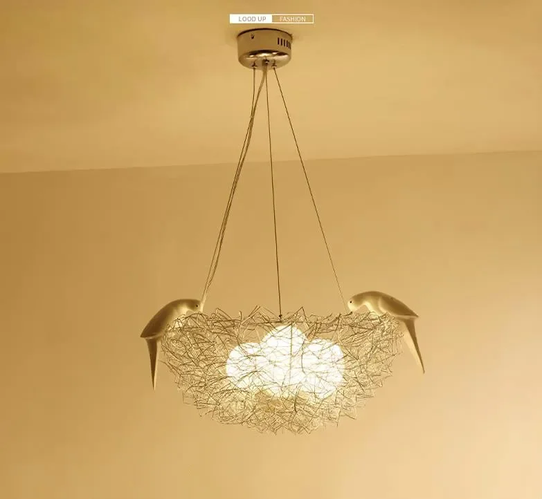 Modern simple bird's nest chandelier led creative children's room chandelier art aluminum bird's nest Chandelier