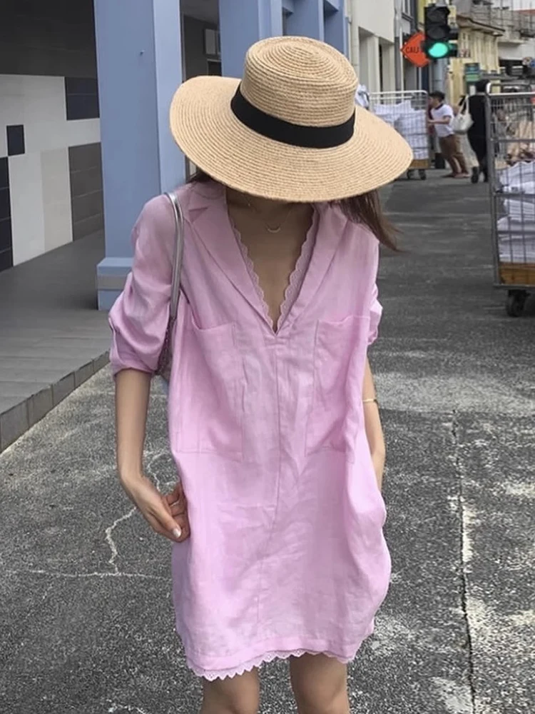 

Chic Spring Design Long Sve Midi Loose Fit Suit Collar Floral Embellied Women's irt Korean Sle Casual Businwear