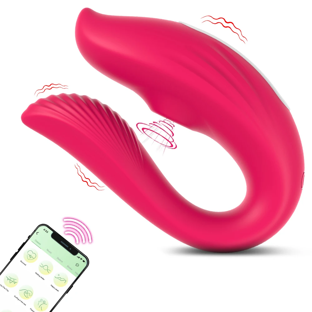 U-Shaped Wireless Remote Control Sucking Vibrator Wearable Dildo 10 Modes Dual Stimulation Adult Couple Sex Toy For Women