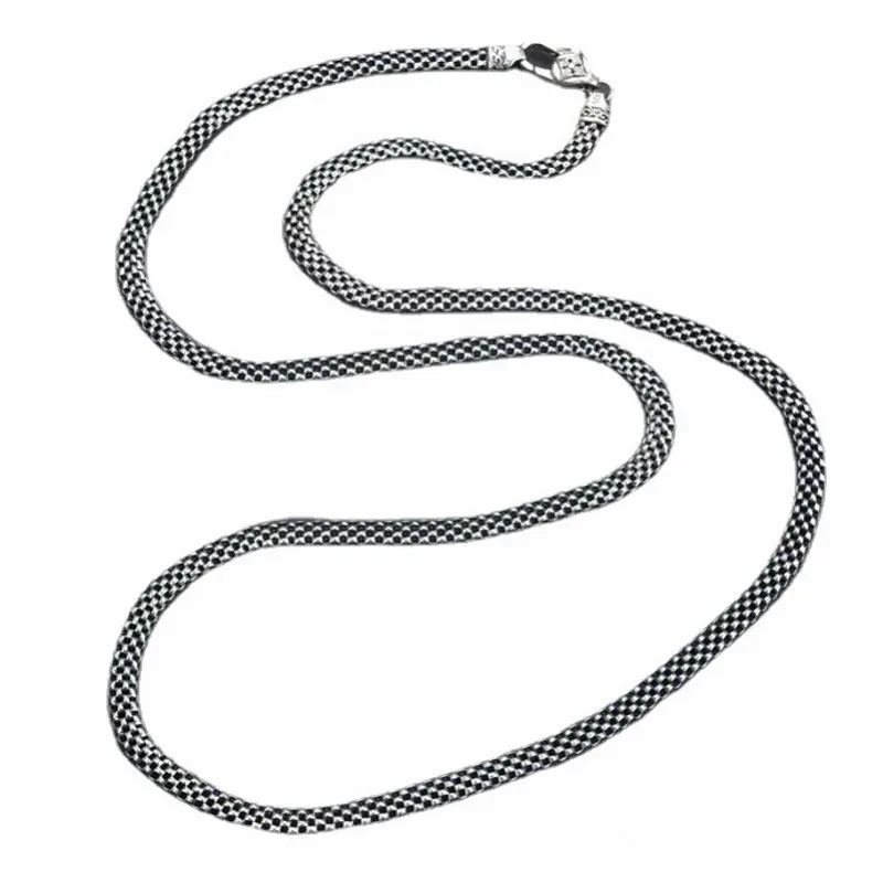 BOCAI New S925 Silver Jewelry 4MM Italian Chain Mesh Hollow Flat Snake Necklace for Men and Women Trendy Collarbone Chain