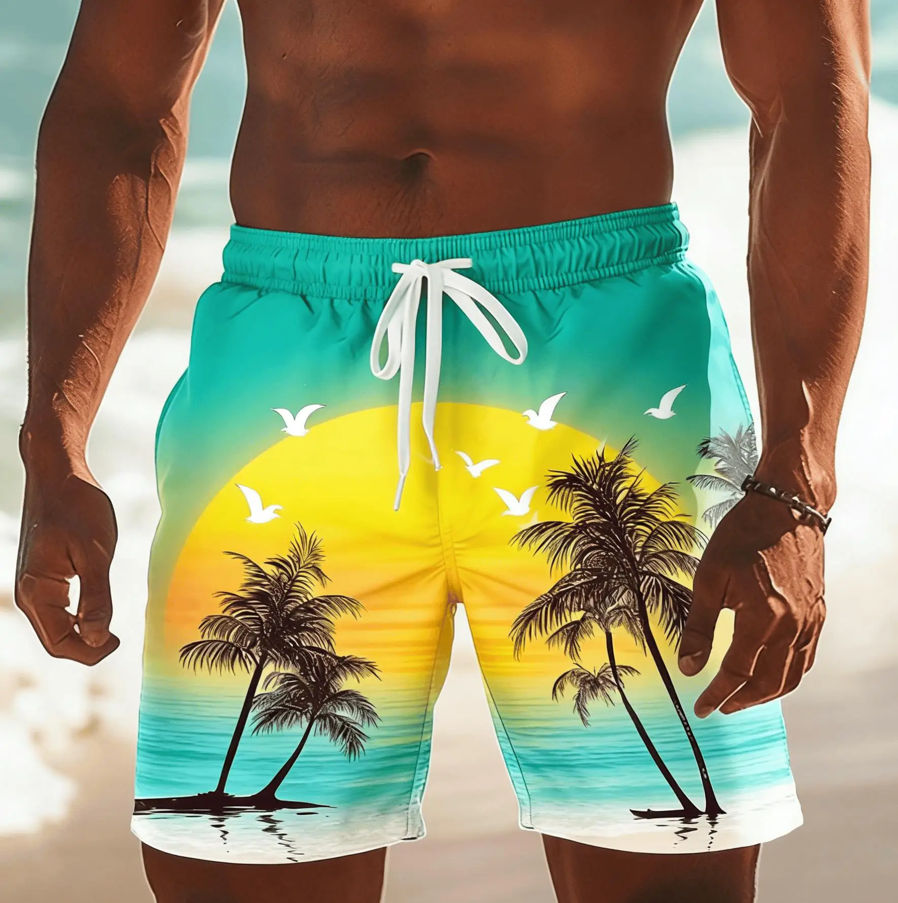 Men's Hawaiian Print Beach Shorts Casual Seaside Vacation Surf Pants