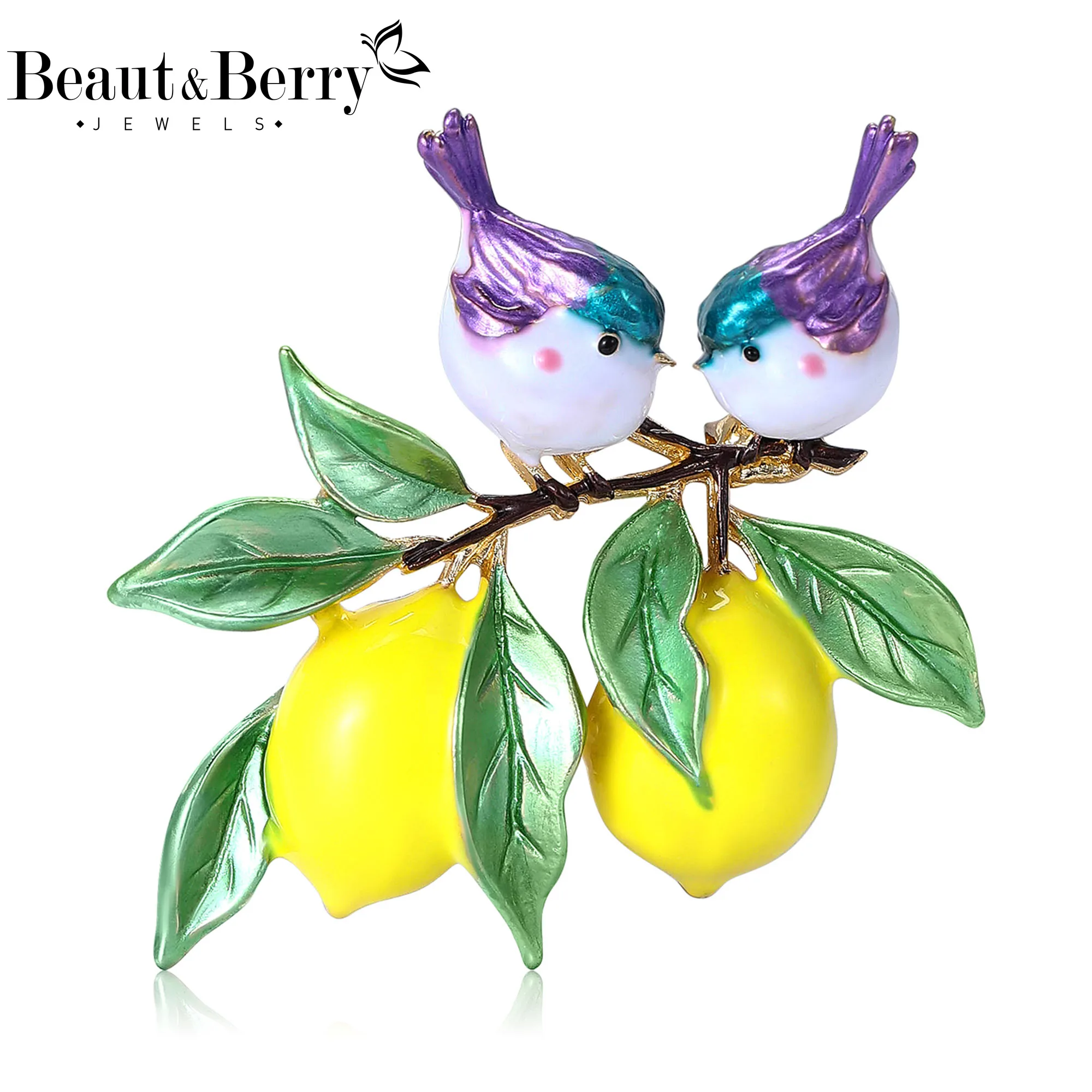 Beaut&Berry Trendy Enamel Bird and Lemon Brooches for Women Animal,Fruit Pins Casual Party Accessories New Year Gifts Friends