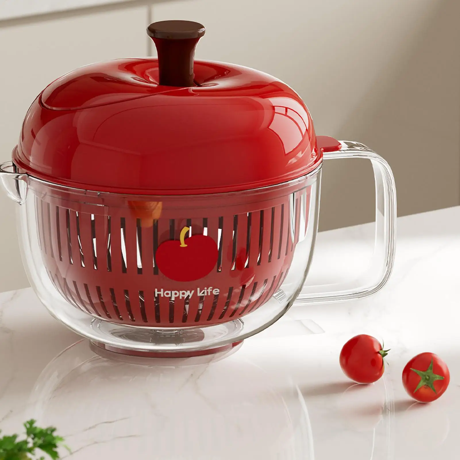Fruit Cleaner Bowl Strainer Cleaning Container Berry Washer Applee-Shape Salad Spinner Manual Fruit Vegetable Drain Basket view 4
