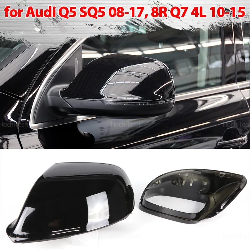 2x Carbon Fiber Style/Black Side Mirror cover Caps Shell for Audi Q5 SQ5 08-17, 8R Q7 4L 10-15  without Lane Assist