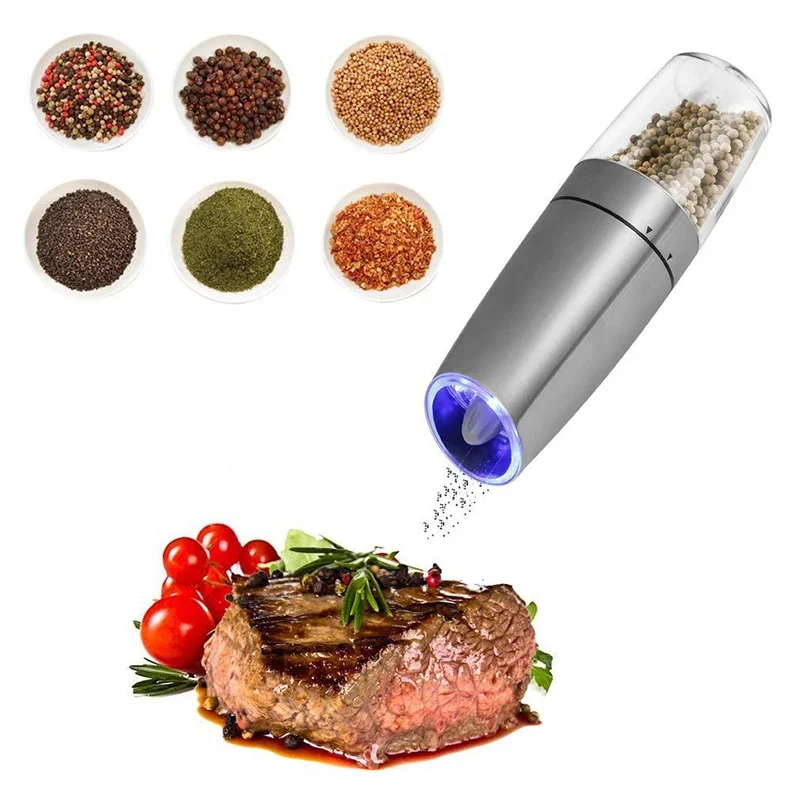 Electric Automatic Salt Pepper Grinder Gravity Spice Mill Battery-Operated Adjustable Coarseness One Hand Operated Kitchen Tool