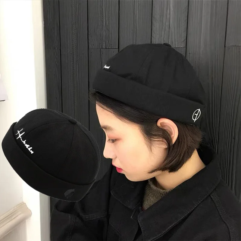 

Retro Brimless Hip Hop Hats Street Beanie Hat Adjustable Docker Cap Solid Color Cotton Docker Cap Fashion Soft Top Hats Skullcap