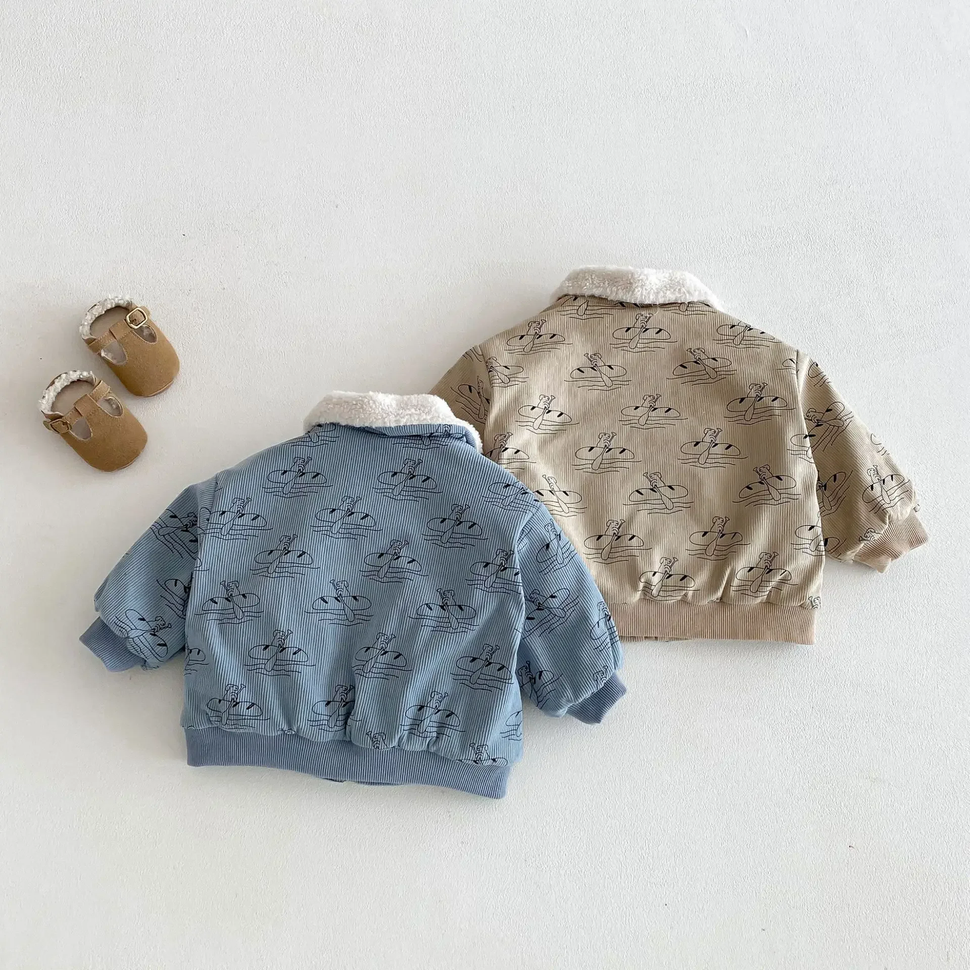 0-5Y الاطفال الكرتون المطبوعة وسادة مبطنة 2025 صوف الضأن طوق مبطن بطانة معطف الشتاء الدافئ للبنين بنات سميكة أبلى