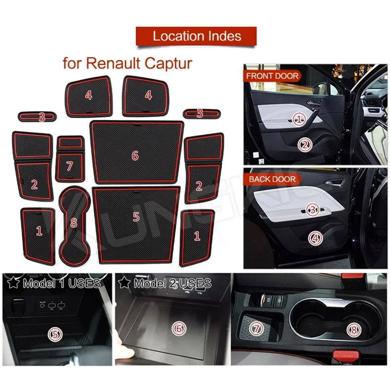 Anti-Rutsch-Torschlitz-Bechermatte für Renault Captur 2 2019 2020 2021 2022 2023, rutschfeste Türnut-Auflage, Innenzubehör-Untersetzer – Detail 3