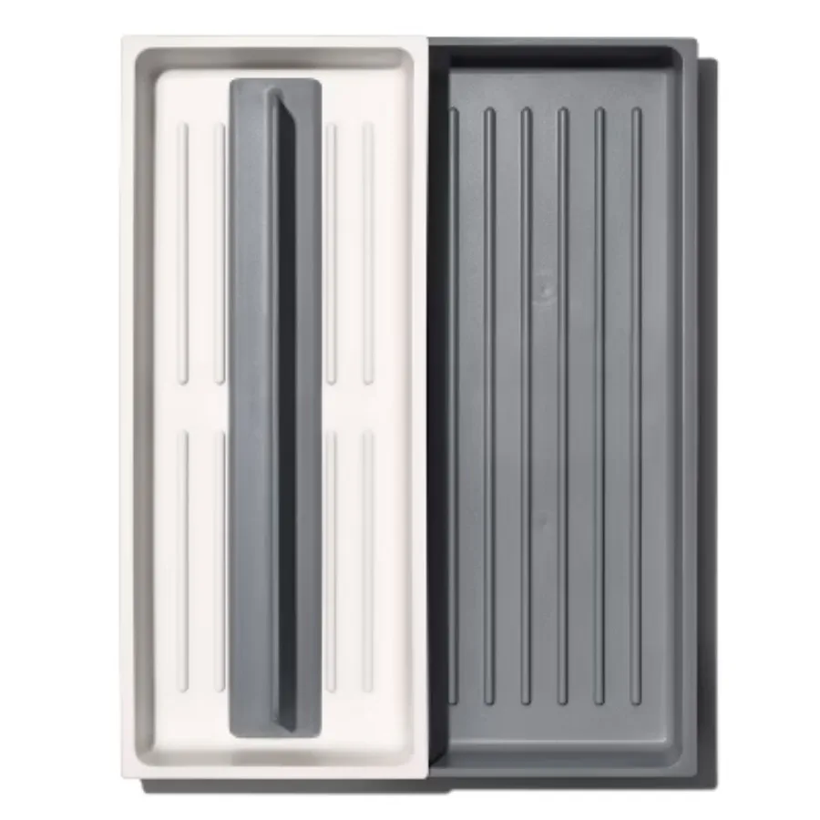 

Long Handled Tool Organizer: Utensil & Kitchen Drawer Storage, White/Gray, Hand Wash, TPE & Polypropylene Material