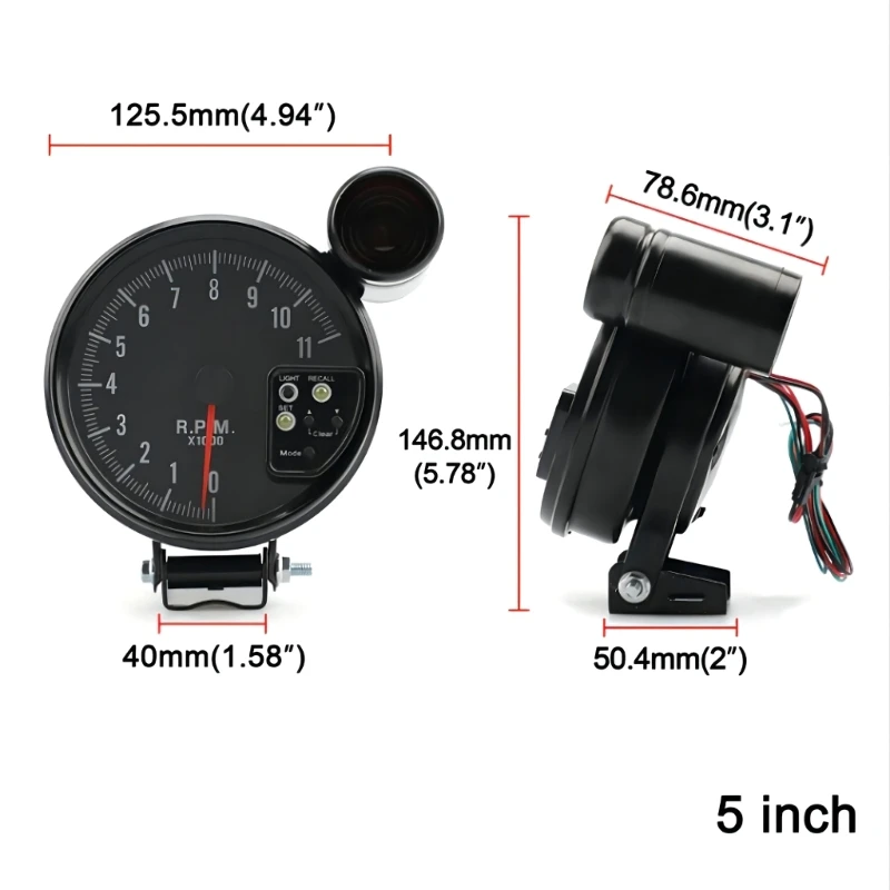 Universal Car 5Inch Tachometer 11000 With Led Shifter Light 7 Color