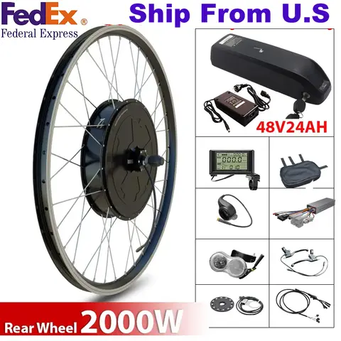 Batería de litio 48V 24Ah trasera 2000W Kit de conversión de bicicleta eléctrica 26 "27,5" 700C Motor de cubo eléctrico de rueda trasera para bicicletas eléctricas para adultos