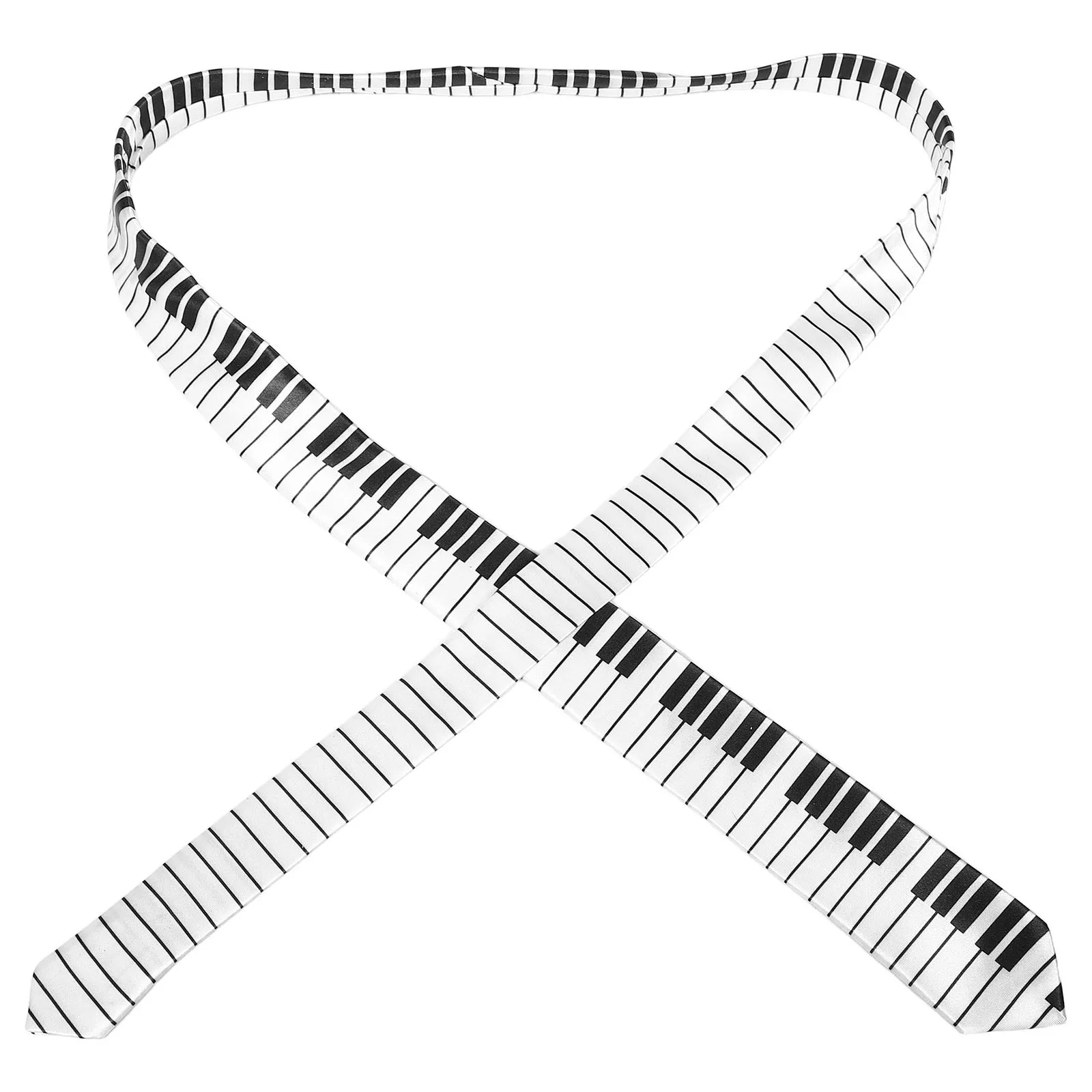 

Black White Piano Key Necktie Polyester Men Women Fashion Tie Student Travel Accessory Costume Party Stage Decor