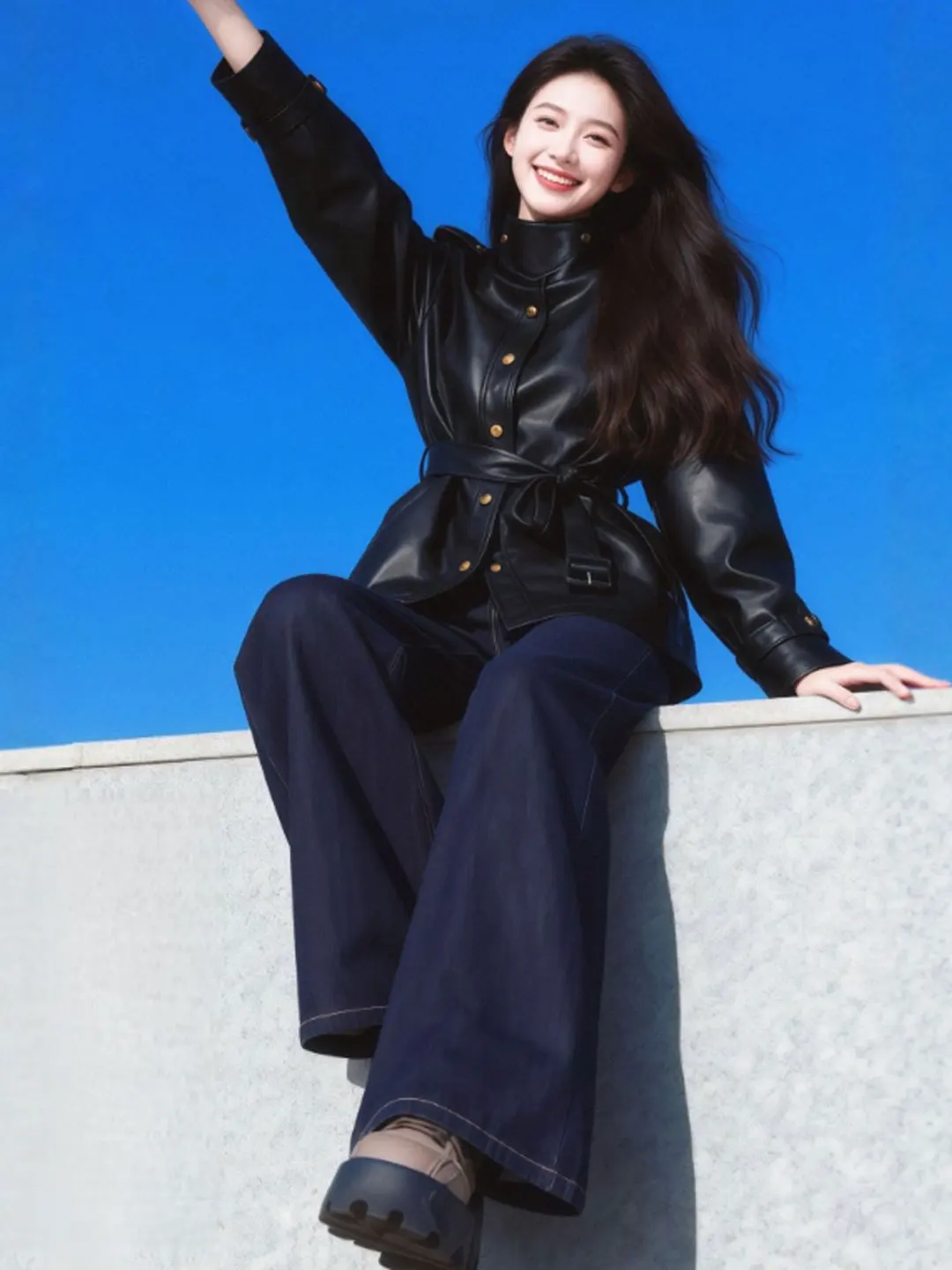 Jaqueta Coreana de Couro PU com Cinto, Tendência Primavera 2026, Casaco Longo Moderno para Jovens