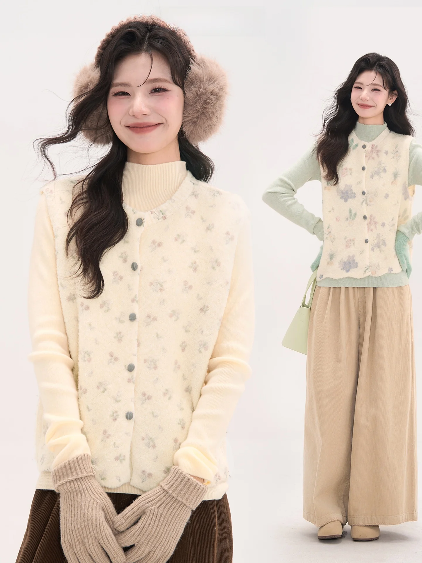 

Heme Floral Knitted Woolen Vest Women's Autumn Anti-Aging Vest Sweater Sweet Sle Chinese Brand Regular Thin Floral Pat...