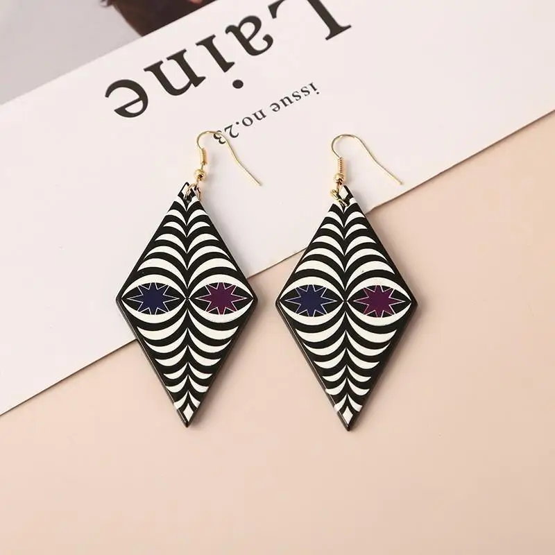 Fashion 3D Color Contrast Earrings Geometric Patch Color Bohemia Ethnic Vintage Style Acrylic Ear Rings Gift