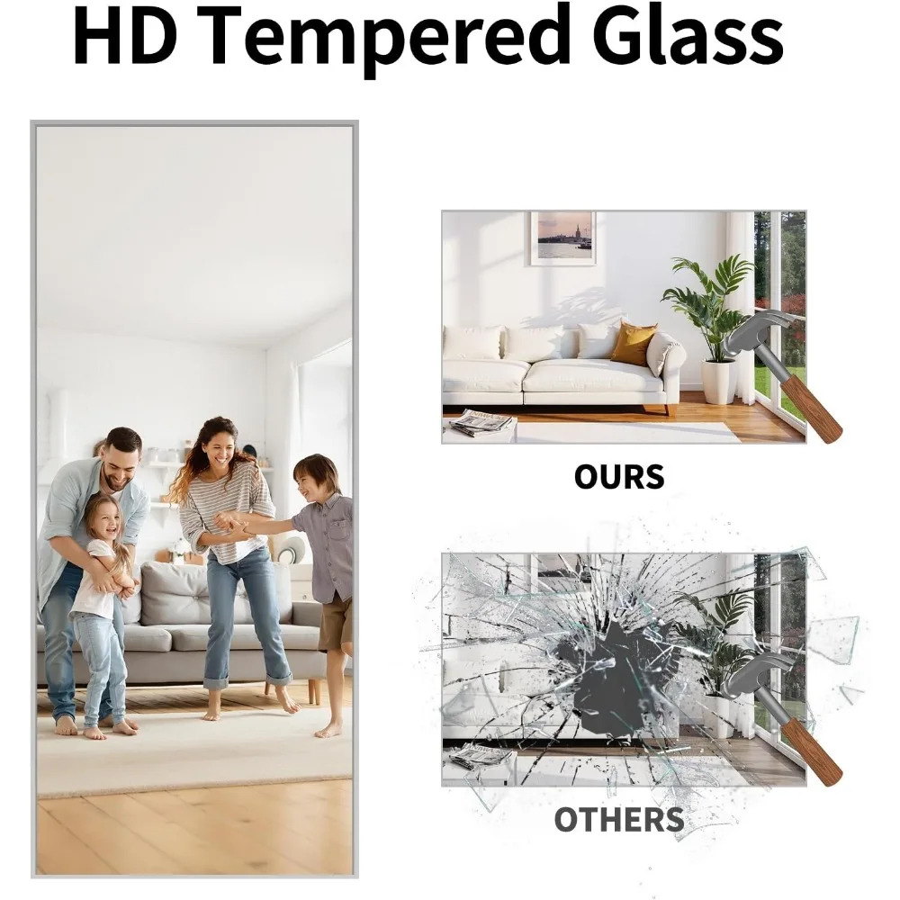 Grande espelho de pé de comprimento total com moldura de liga de alumínio para decoração de casa - espelho de chão de 71x26 polegadas para quarto e sala de estar