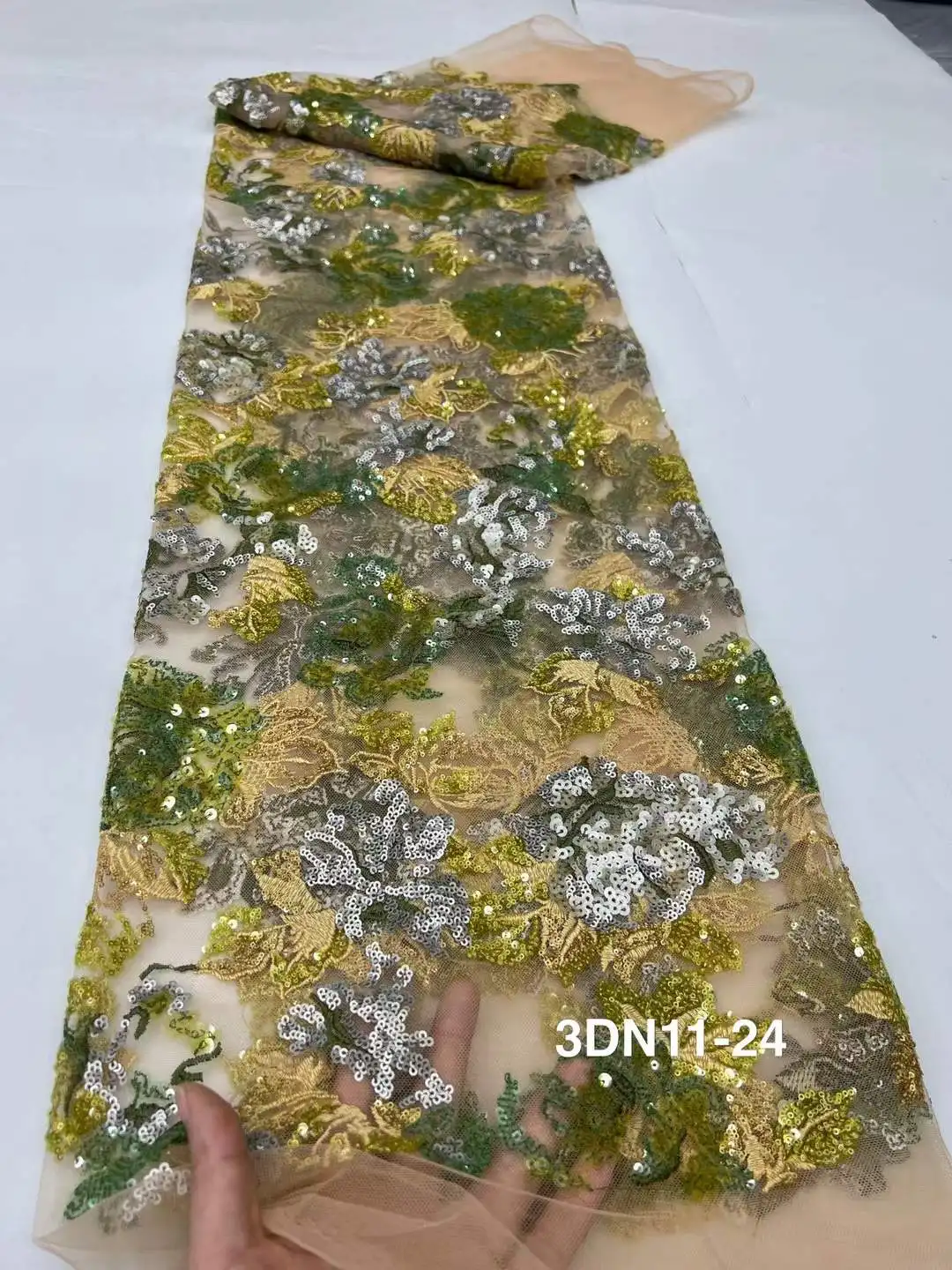 Beautiful,Colorful Sequins,Special-Embroidery French Mesh Yarn ,Sequined African Nigeria Fabric Lace,For Evenign Dress Weddings