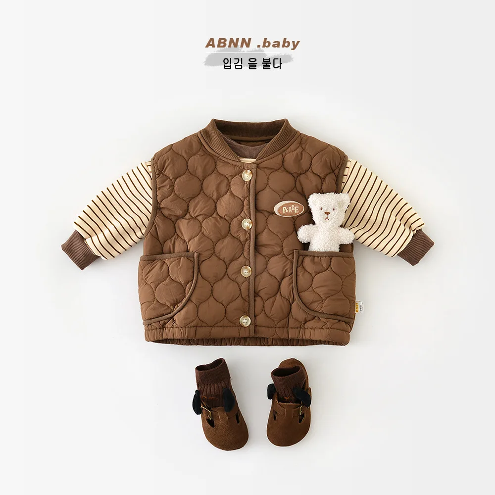 2025 Winter New Baby Sleeveless Warm Vest Plus Velvet Thick Infant Boy Girl Padded Jacket Toddler Thicken Casual Vest Cardigan image 3