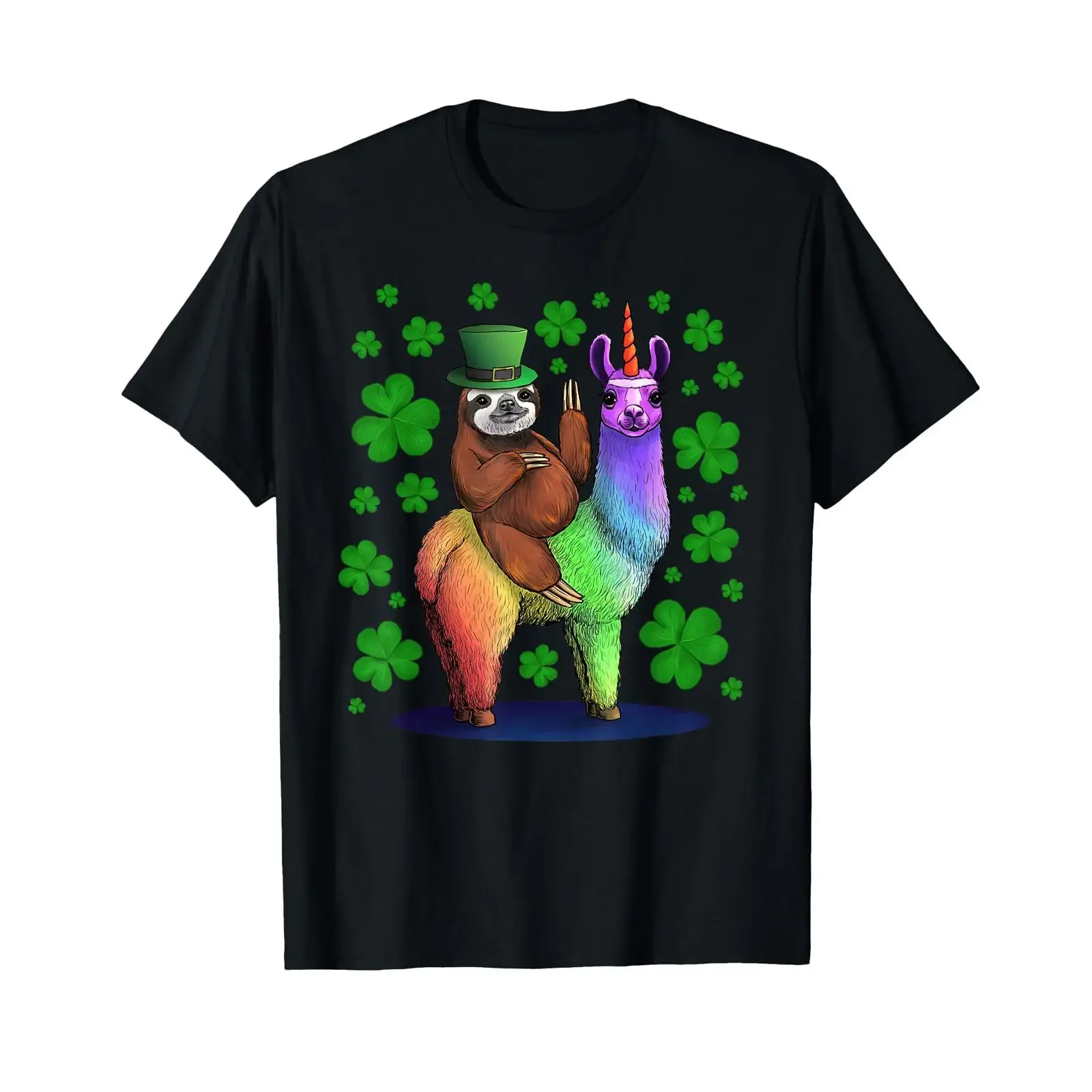 Leprechaun Sloth Riding Llama Unicorn St Patricks Day T Shirt vintage Washed Stretched Casual Soft streetwear designer clothes