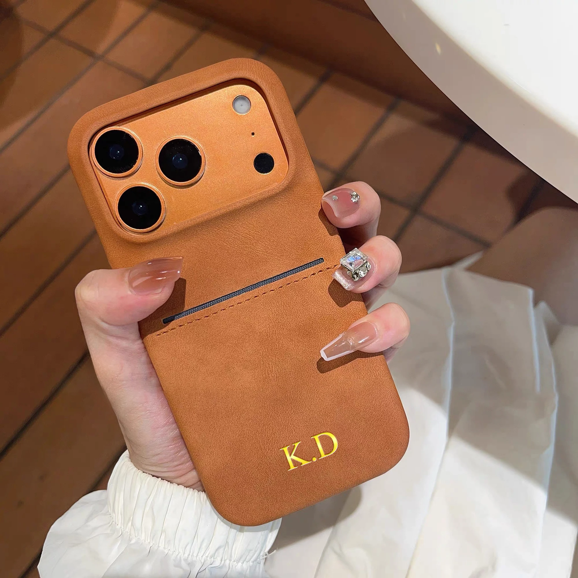 Phone Accessories Names - Personalized Vintage Faux Leather Insertable Card
