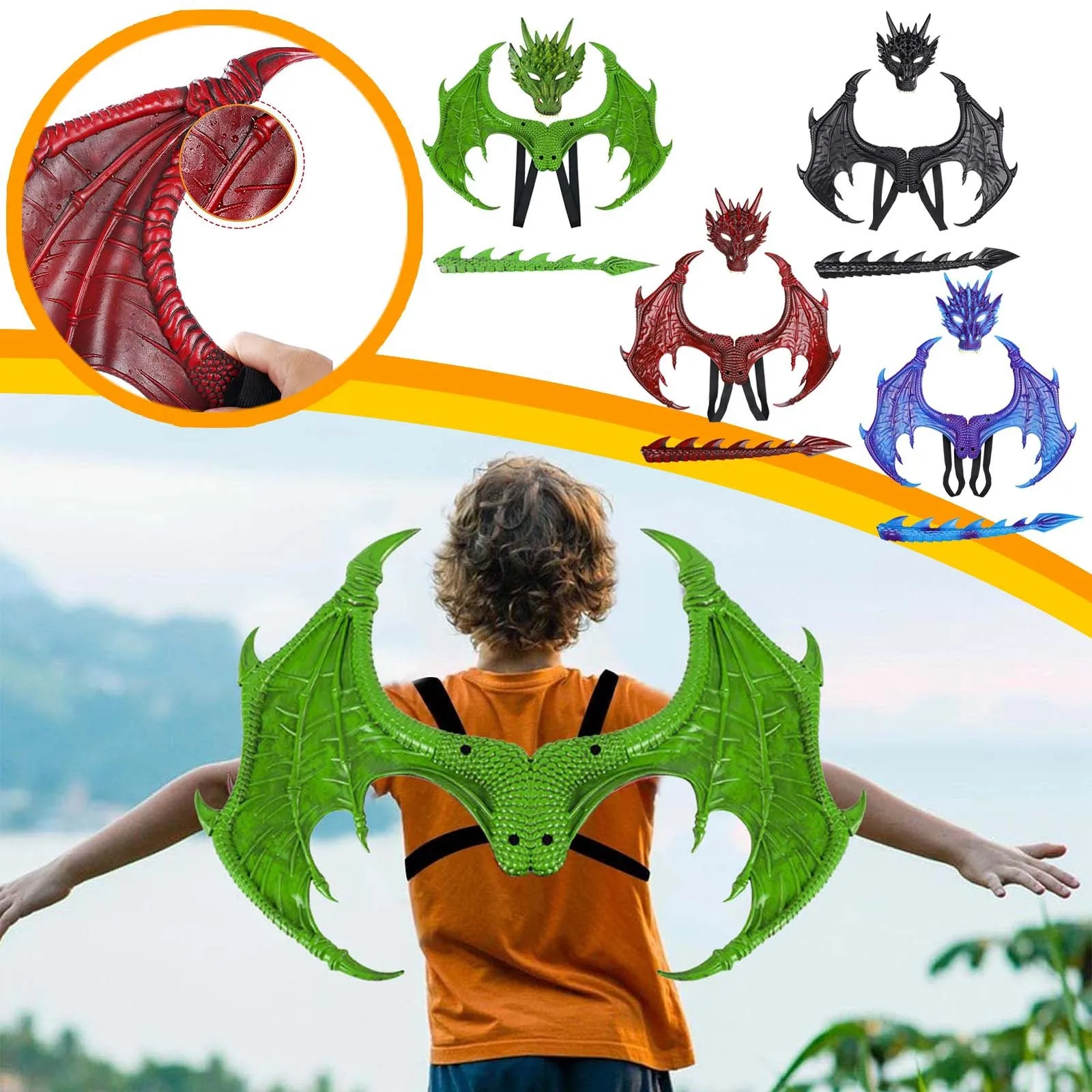 

Kids Dragon Costume Dress Up Halloween Dinosaur Wings Tail Mask For Carnivals Stage Performance Fancy Dress Nightclub Party