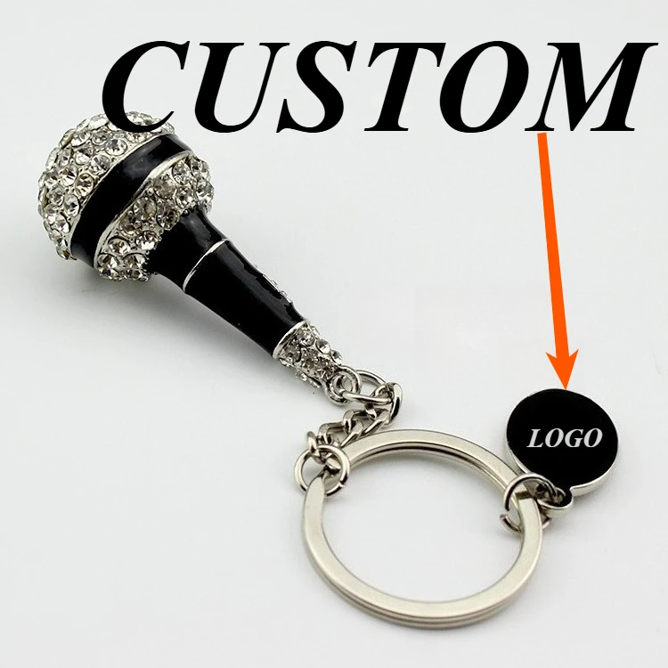 1pc Custom Keychain Personalized Creative Metal Simulation Microphone Customized Key Ring Car Accessories Gift Wholesale