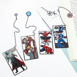 Marvel Superhero Metal Bookmark Spiderman Iron Man Thor Captain America Creative Card Book Mark with Tassel Men Boys Fans Gifts
