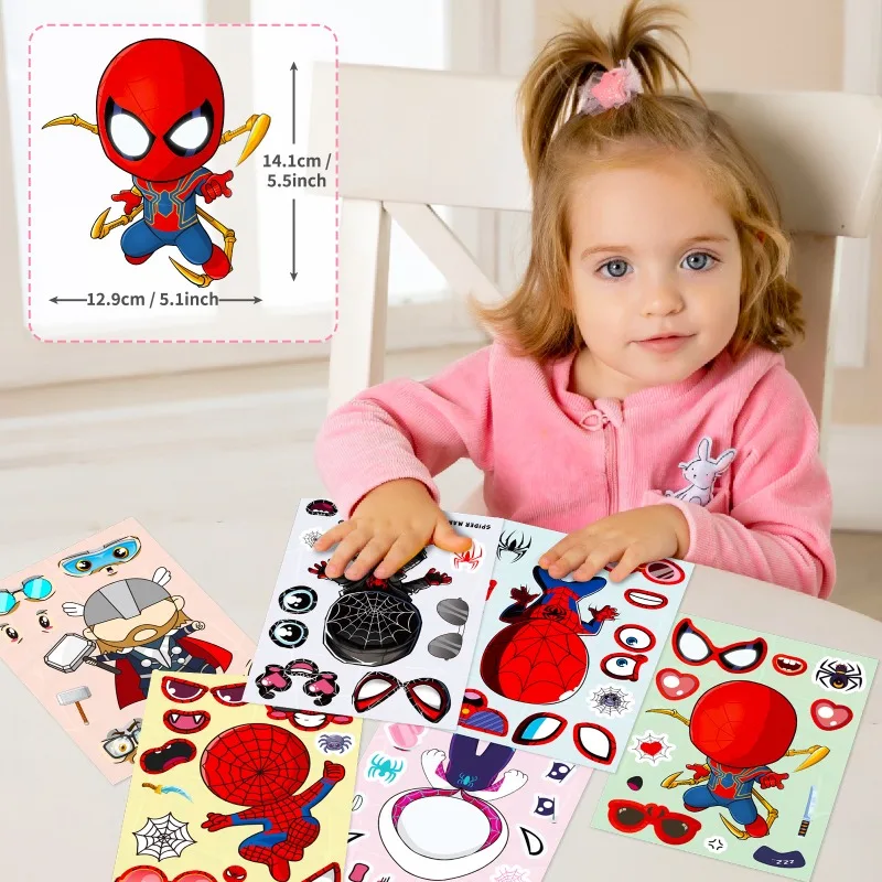 6Sheets The Avengers Super Hero Spiderman Make A Face Puzzle Stickers Kids Make Your Own DIY Game Children Jigsaw Education Toys